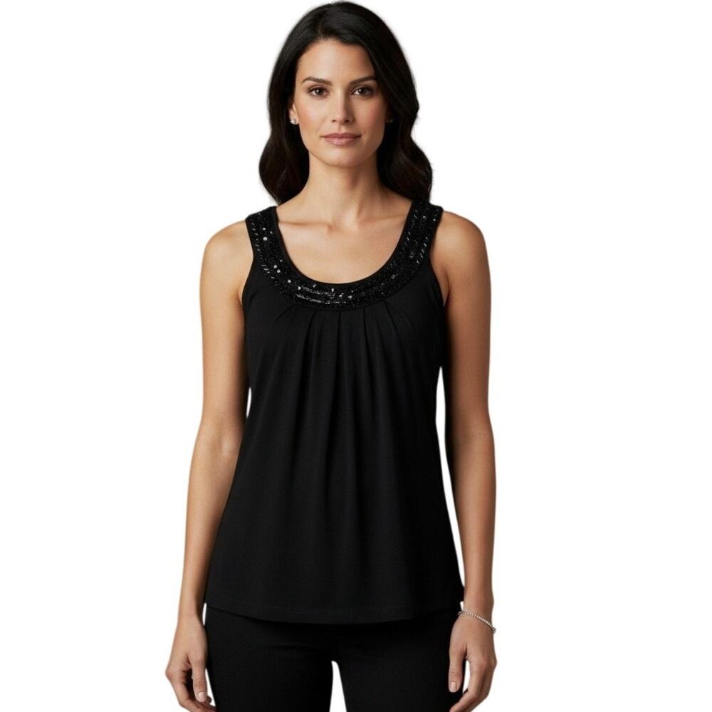 Gitano Beaded Sequined Top Womens Size Medium Black Scoop Neck Tank Sleeveless
